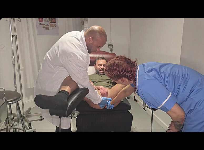 Adam Jacques - Medical Exam Turns Wild with a Bearded Bi Hunk: Threesome Action