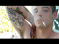 Ryan Fields Puffs on Cigarettes While Showing off his Hard Cock