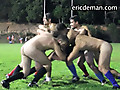 Clothes come off a group of rugby players