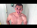 Antonio Galvan showers his naked body
